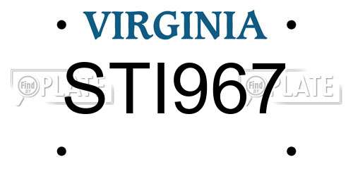 STI967 Virginia License Plate