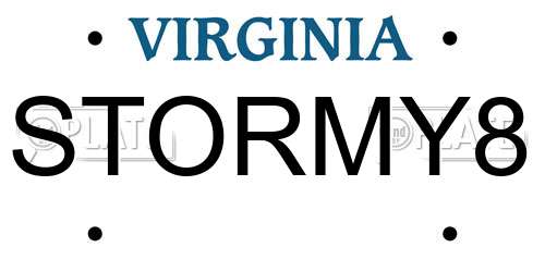 STORMY8 Virginia License Plate