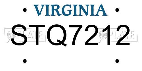 STQ7212 Virginia License Plate