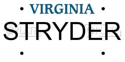 STRYDER Virginia License Plate