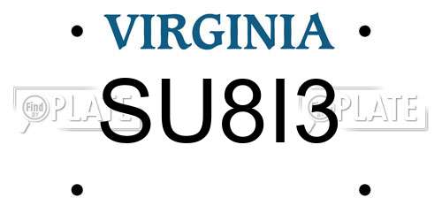 SU8I3 Virginia License Plate