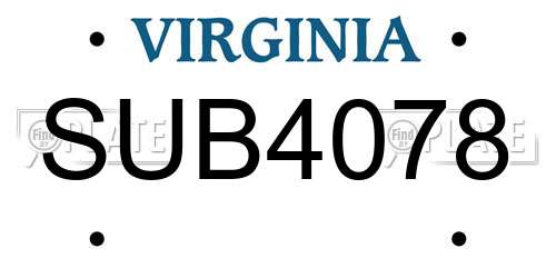 SUB4078 Virginia License Plate