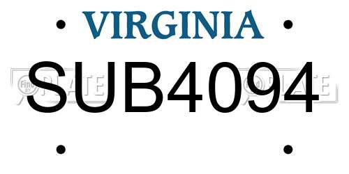 SUB4094 Virginia License Plate
