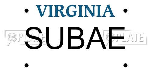 SUBAE Virginia License Plate