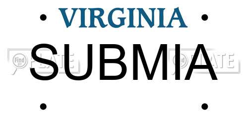 SUBMIA Virginia License Plate
