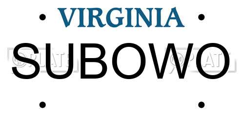 SUBOWO Virginia License Plate