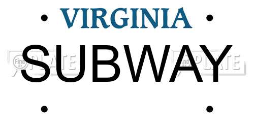 SUBWAY Virginia License Plate