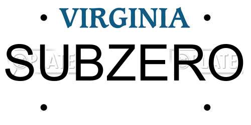 SUBZERO Virginia License Plate