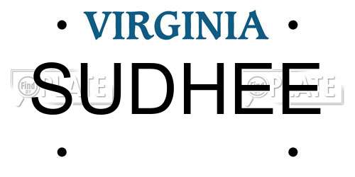 SUDHEE Virginia License Plate