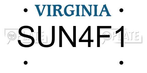 SUN4F1 Virginia License Plate