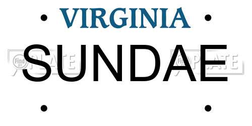 SUNDAE Virginia License Plate