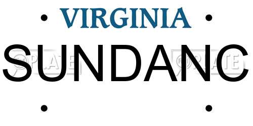 SUNDANC Virginia License Plate