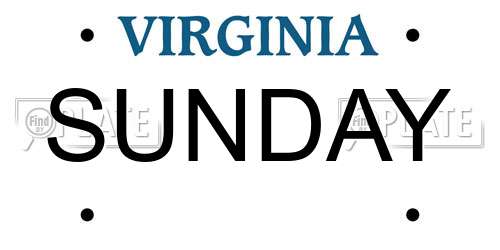 SUNDAY Virginia License Plate