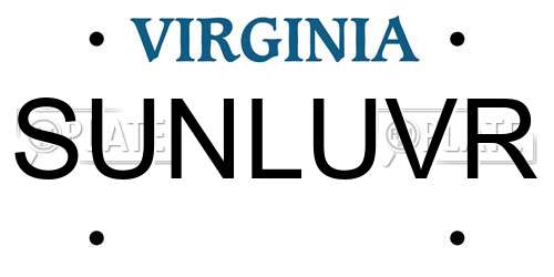 SUNLUVR Virginia License Plate