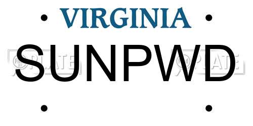SUNPWD Virginia License Plate