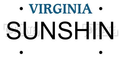SUNSHIN Virginia License Plate