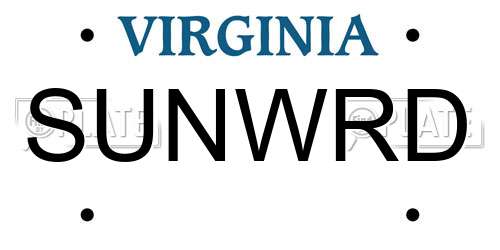 SUNWRD Virginia License Plate
