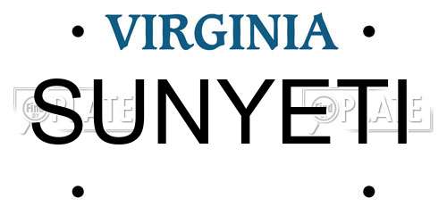 SUNYETI Virginia License Plate