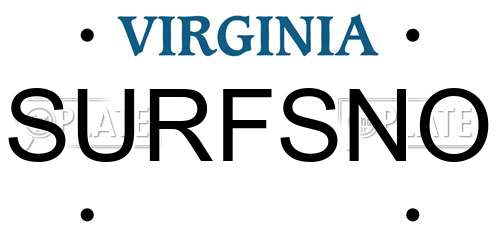 SURFSNO Virginia License Plate