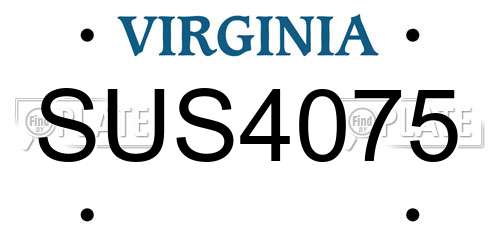 SUS4075 Virginia License Plate