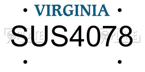 SUS4078 Virginia License Plate