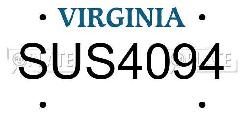SUS4094 Virginia License Plate