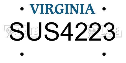 SUS4223 Virginia License Plate