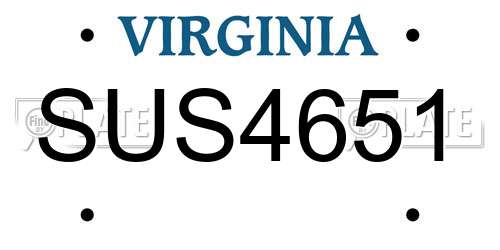 SUS4651 Virginia License Plate
