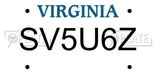 SV5U6Z Virginia License Plate