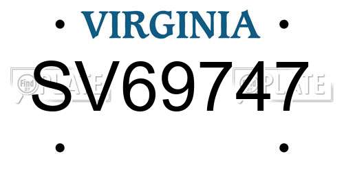 SV69747 Virginia License Plate