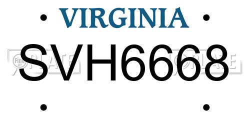 SVH6668 Virginia License Plate