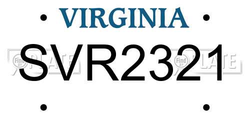 SVR2321 license plate in VA state