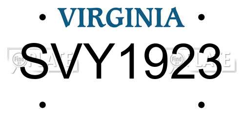 SVY1923 Virginia License Plate
