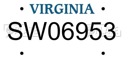 SW06953 Virginia License Plate