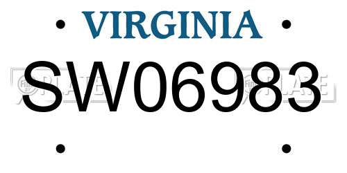 SW06983 Virginia License Plate