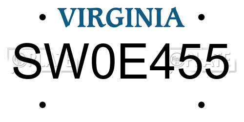 SW0E455 Virginia License Plate