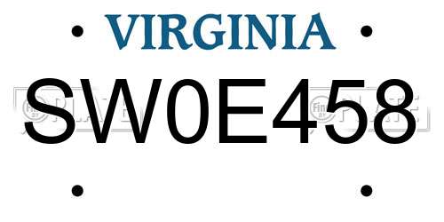 SW0E458 Virginia License Plate