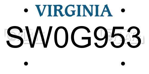 SW0G953 Virginia License Plate