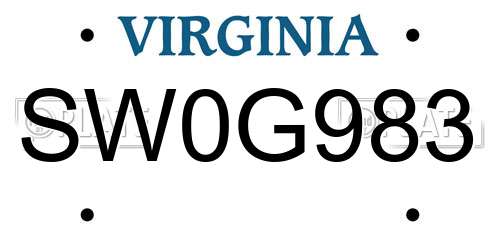 SW0G983 Virginia License Plate