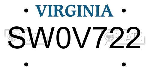 SW0V722 Virginia License Plate