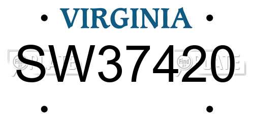 SW37420 Virginia License Plate