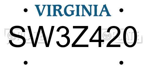 SW3Z420 Virginia License Plate