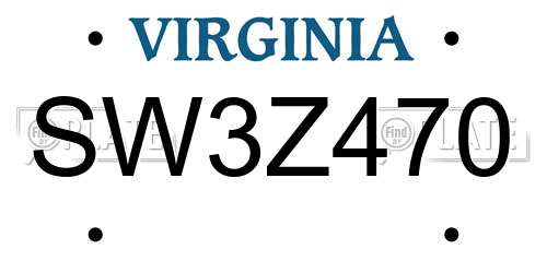 SW3Z470 Virginia License Plate