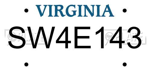 SW4E143 Virginia License Plate