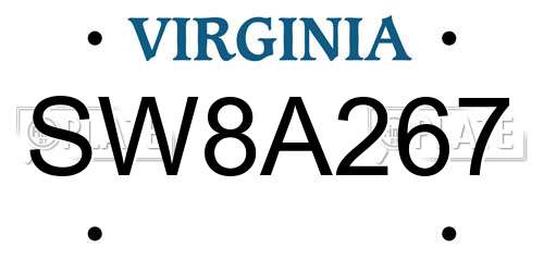 SW8A267 Virginia License Plate