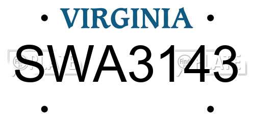 SWA3143 Virginia License Plate