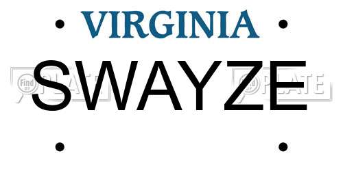 SWAYZE Virginia License Plate