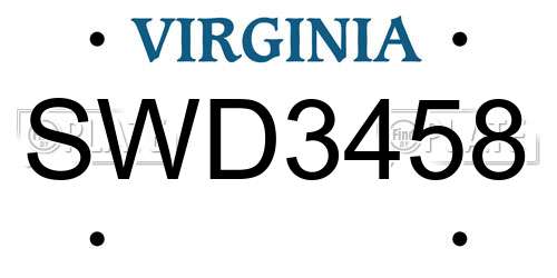SWD3458 Virginia License Plate