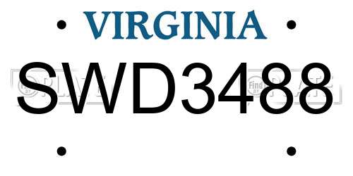 SWD3488 Virginia License Plate