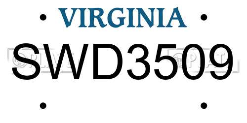 SWD3509 Virginia License Plate